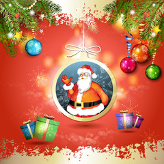 Christmas with gifts and Santa in hanging ball shape