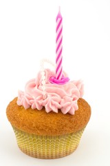 cupcakes rosa con candelina di compleanno