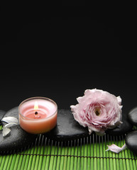 rose with stones and candle green mat