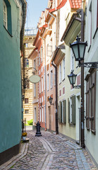 Narrow ancient street in Riga, Latvia