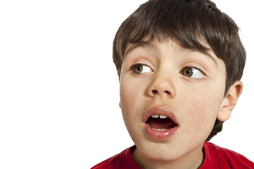 close-up of little boy, isolated on white background