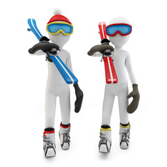 3d man walking to skiing area