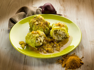 savoy cabbage stuffed with rice and peas,vegetarian food