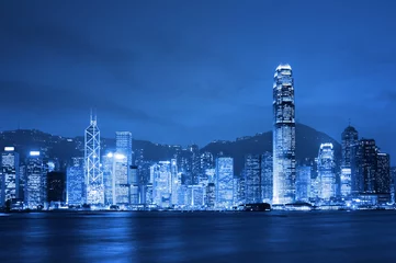 Fotobehang Hong Kong, Victoria Harbour bij nacht. © fazon