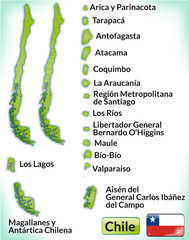 Übersichtskarte von Chile mit Grenzen und Flagge