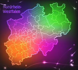 Bunte Karte von Nordrhein-Westfalen als Scribble
