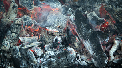 scorched wood and glowing coal