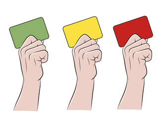 "Rote Karte", gelbe, grüne Karte und Hand
