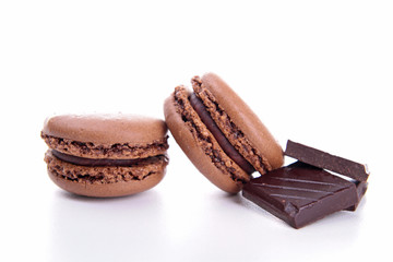 chocolate macaroons isolated on white