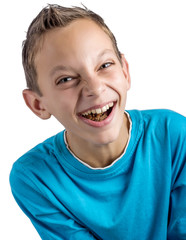 young boy with mouth filled with food