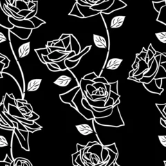 Cercles muraux Fleurs noir et blanc Beau fond d& 39 écran sans couture avec des fleurs roses