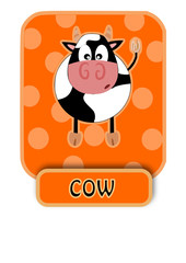 Black and white cow on orange background - vector illustration.