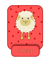 White happy sheep on pink background - simple illustration.