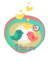 Birds in love - card for valentines day.