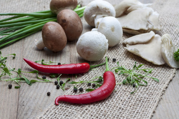 Farmer's Market - Organic mushrooms with herbs, chive and chili