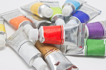 Pile of water color tubes.