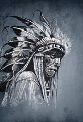 Obraz premium Native american indian head, chief, vintage style