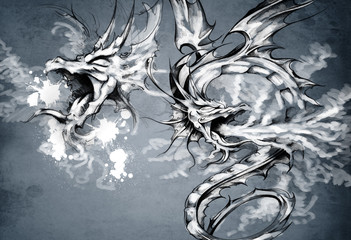 Two dragons, fantasy illustration