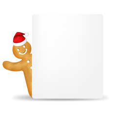 Gingerbread Man With Santa Hat And Blank Gift Tag