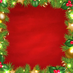 Vintage Red Background With Christmas Border