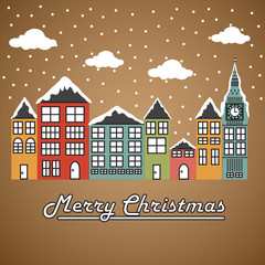 Merry Christmas winter town background, vector illustration