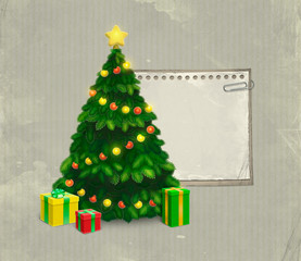 Greeting card with illustration of Christmas Tree
