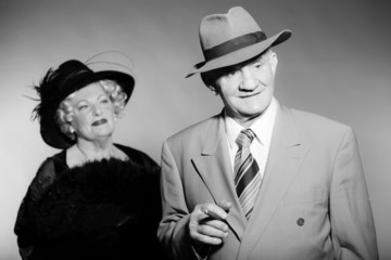 Good looking senior couple vintage style. Black and white.