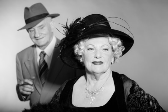 Good looking senior couple vintage style. Black and white.