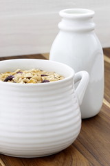 Delicious and healthy muesli with fresh milk