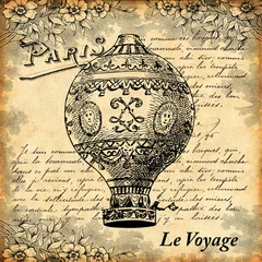 Papier Peint photo Lavable Poster vintage Voyage en montgolfière