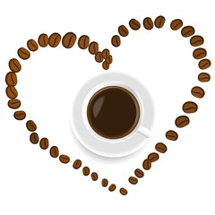 A cup of coffee inside the heart