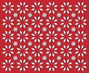 White snowflakes on red background