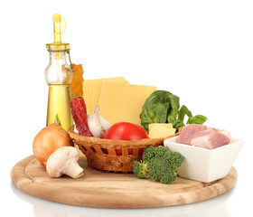 Lasagna ingredients isolated on white