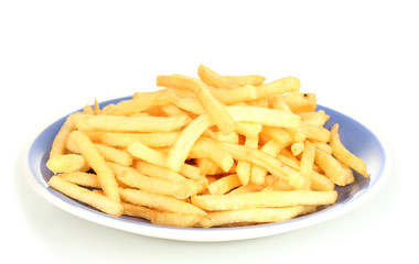 Potatoes fries in the plate isolated on white