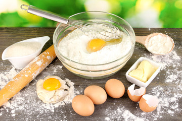 Eggs, flour and butter close-up