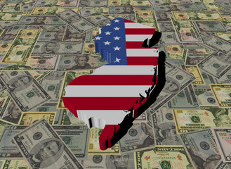 New Jersey Map flag on American dollars illustration