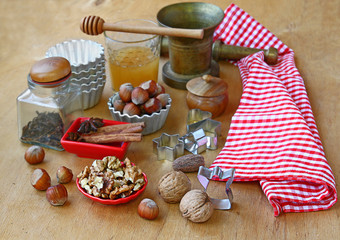 A preparation of ingredients for a Christmas bake
