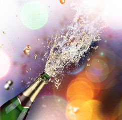 Close-up of champagne explosion 