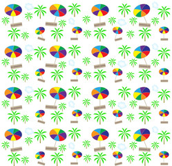 Palm trees, umbrellas seamless pattern. Vector illustration.