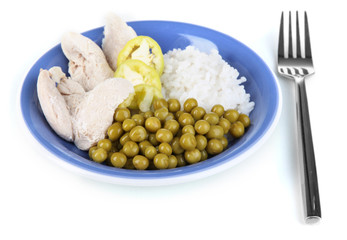 Healthy food on plate isolated on white