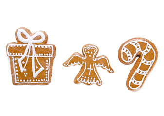 Traditional gingerbread cookies over white background
