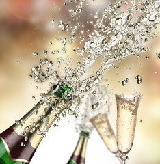 Close-up of champagne explosion