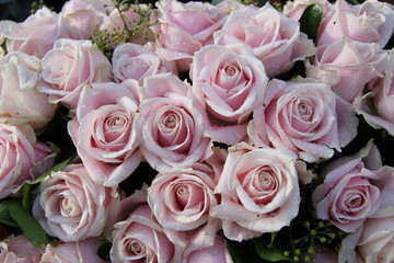 Fototapeta na wymiar Bukiet ślubny z bliska: różowe róże