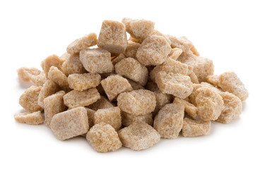 demerara sugar cubes on white