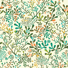 Vector Textured Plants Seamless Pattern Background With abstract