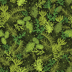 Vector Evergreen christmas tree seamless pattern background with