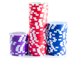 Chips for poker isolation on white background