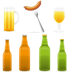 beer bottle glass and sausage illustration