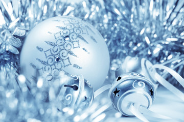 christmas balls with tinsel