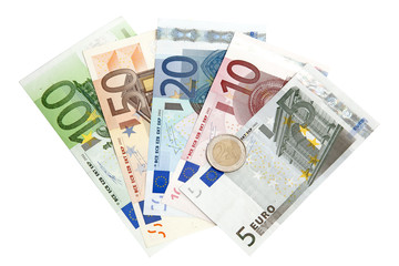 Obraz na płótnie Canvas Euro banknotes isolated on white background